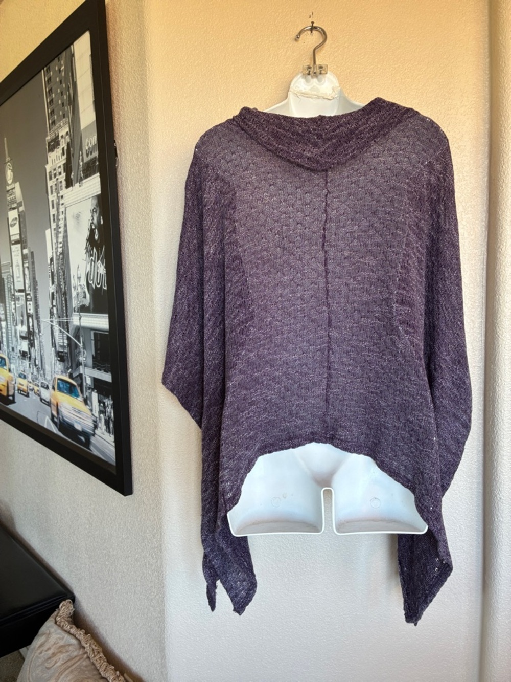 Maison Jules Purple Cowl-Neck Poncho Sweater, Loose Weave, Relaxed Fit. M - Picture 5 of 12